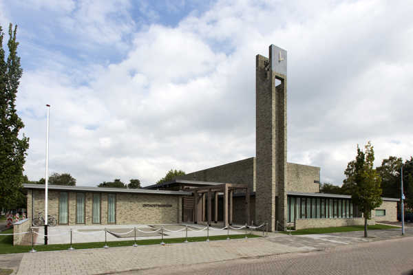 Modest church building with a natural look