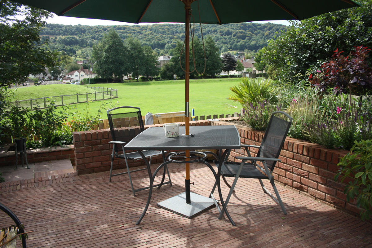 Room-sized garden at the rear of a newish town house in Otley