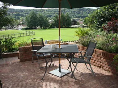 Room-sized garden at the rear of a newish town house in Otley